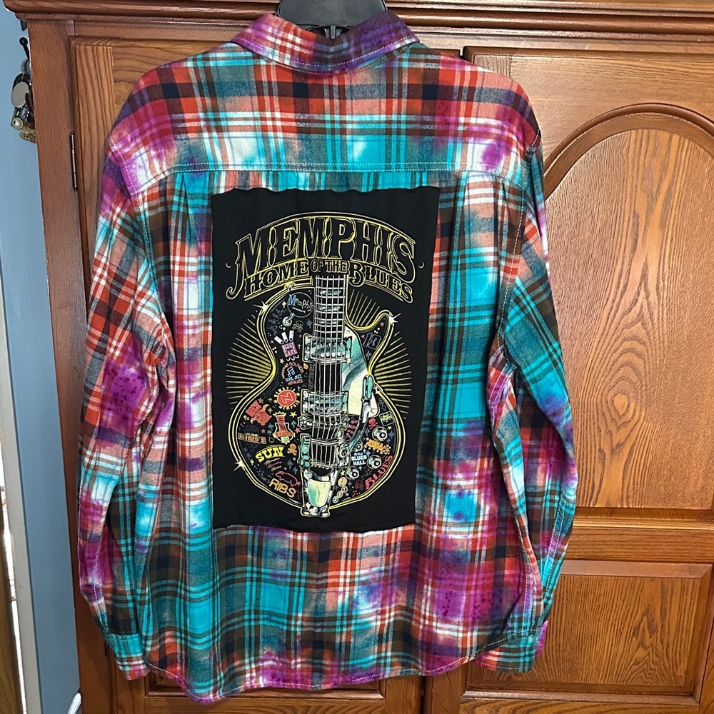 Memphis Home of the Blues upcycled flannel tee made by me